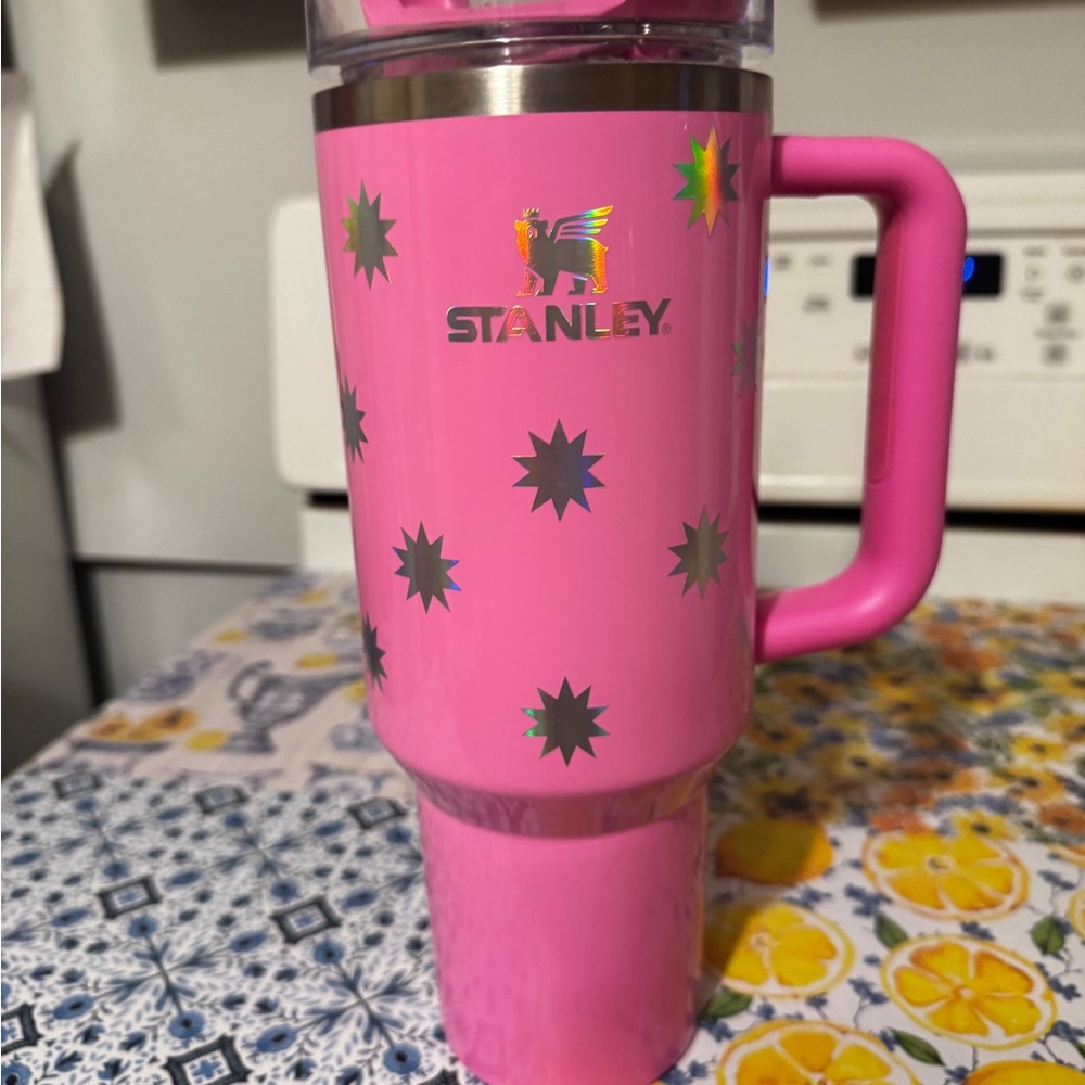 Stanley Pink Star Pattern Travel Mug with Handle